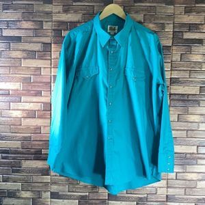 Vintage Mens Ely Cattleman XXL Teal Western Cowboy Shirt
